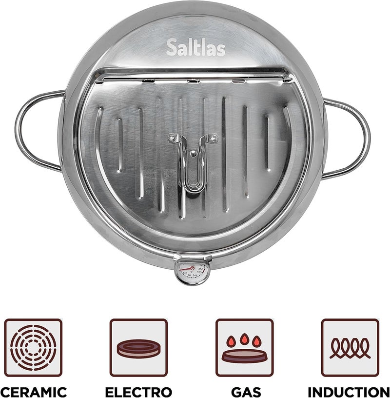 Saltlas Deep Fryer Pot (°C), 11"/4.4Qt (4.2 L) Extra Large Tempura Frying Pot with Lid, 304 Stainless Steel Fry Pot with Temperature Control and Oil Drip Drain Rack - Image 4